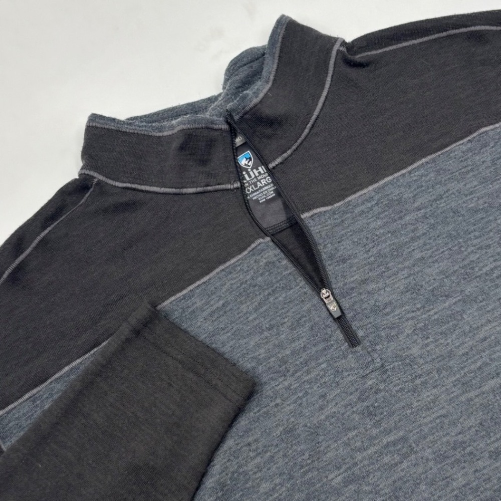 Kuhl Men's XXL Ryzer 1/4 Zip Pullover Grey Black Polyester Thumbhole Sweater